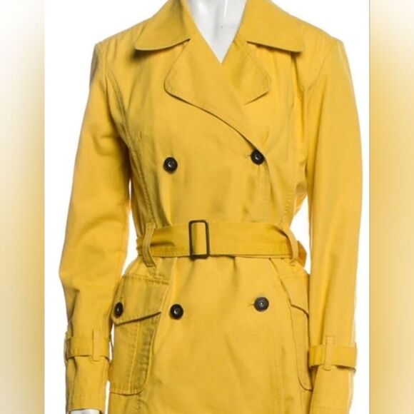 Vintage Very Good '90's Fiorucci Yellow Cotton Twill Trench Coat w/Belt Sz Small - Picture 2 of 9